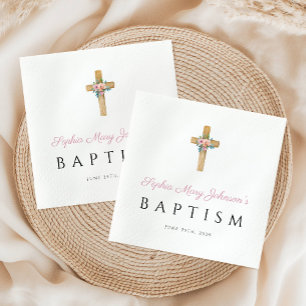 Serviette En Papier Baptême Religieux Croissant Floral Rose