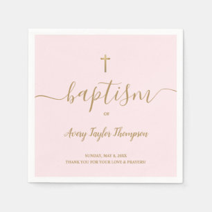 Serviette En Papier Baptême rose Gold Cross Personnalisé