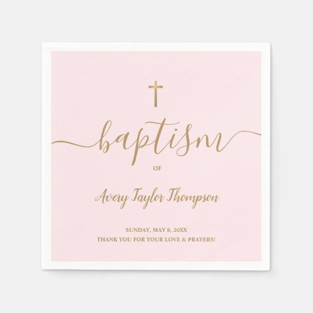Serviette En Papier Baptême rose Gold Cross Personnalisé (Devant)