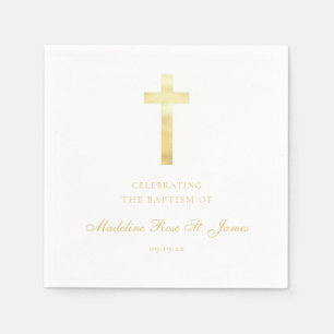 Serviette En Papier Baptême Signature Dorée Moderne