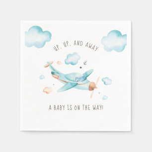 Serviette En Papier Baptême Thème Avion Ciel Bleu Célébration