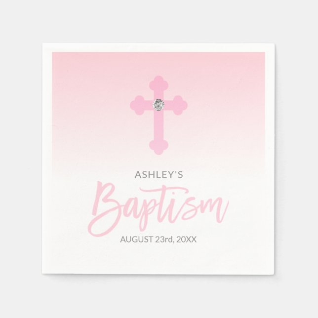 Serviette En Papier BAPTISME Personnalisé Pink GIRL Cross (Devant)