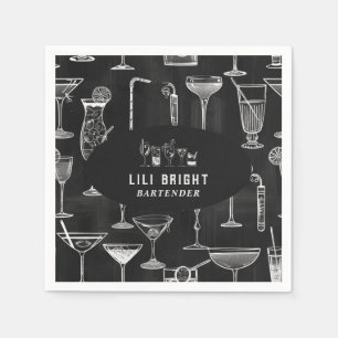 Serviette En Papier Bar à cocktails Professional   Noir classique