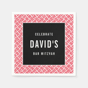 Serviette En Papier BAR MITZVAH grille métallique moderne rouge noir