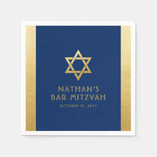 Serviette En Papier Bar Mitzvah Marine Bleu Or moderne classique perso