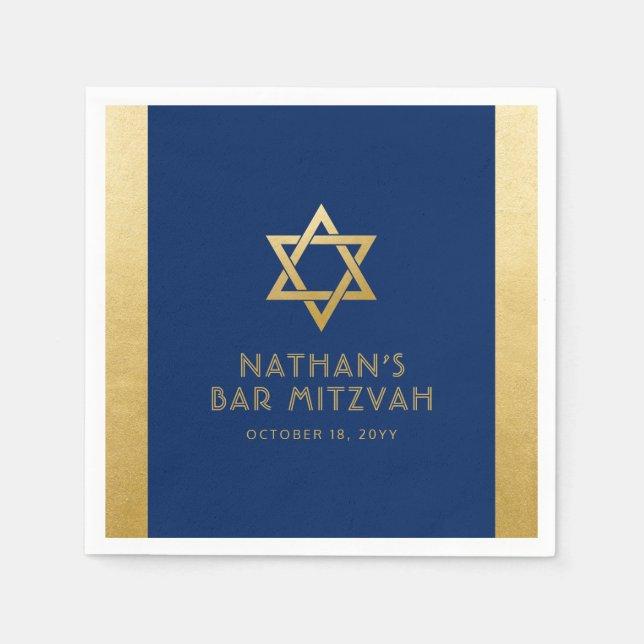 Serviette En Papier Bar Mitzvah Marine Bleu Or moderne classique perso (Devant)