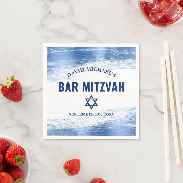 Serviette En Papier Bar Mitzvah Marine Typographie Blue Foil Bold Mode (En situation)