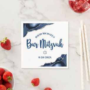 Serviette En Papier Bar Mitzvah Navy Blue Agate Script Simple Bold