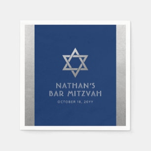 Serviette En Papier Bar Mitzvah Silver Blue Moderne Simple Personnalis