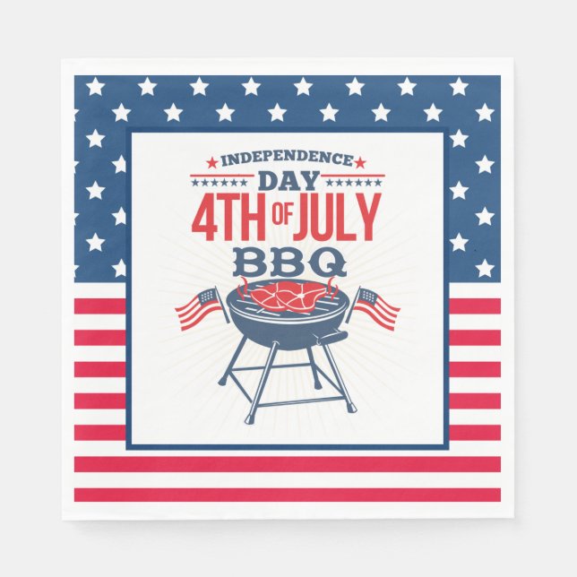 Serviette En Papier Barbecue 4 juillet Étoiles et bandes (Devant)