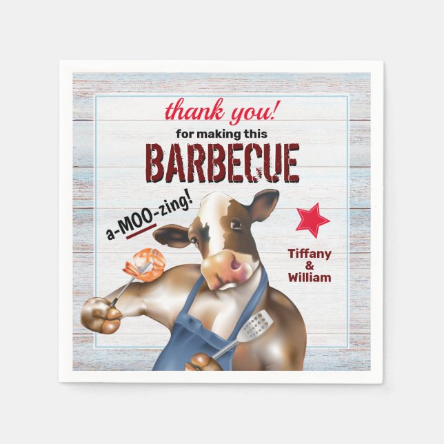 Serviette En Papier Barbecue Cuisine Vache Grillant crevettes (Devant)