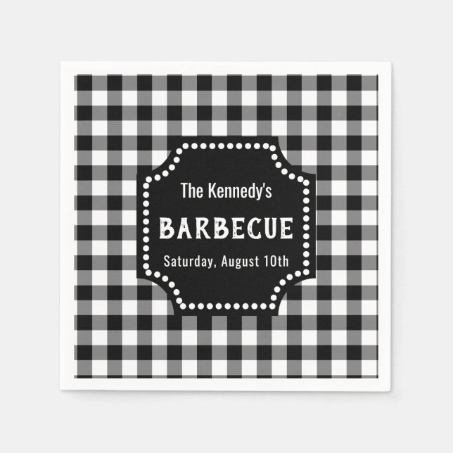 Serviette En Papier Barbecue En vichy Noir Et Blanc (Devant)