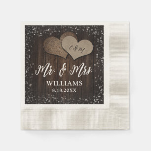 Serviette En Papier Barn Wood Burlap Coeurs Mr & Mrs Mariage