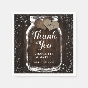 Serviette En Papier Barn Wood Mason Jar Deux Coeurs Merci Mariage