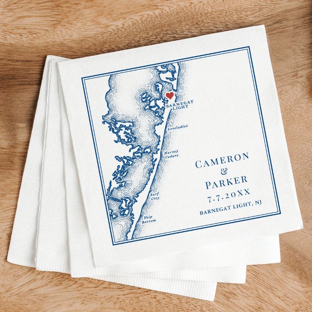Serviette En Papier Barnegat Light NJ Map Navy Elegant Wedding (Barnegat Light NJ Wedding Napkins Long Beach Island Jersey Shore Map by Coastal Map Designs)