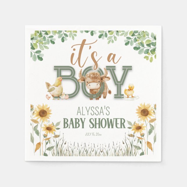 Serviette En Papier Barnyard Animaux Baby Boy Baby shower (Devant)