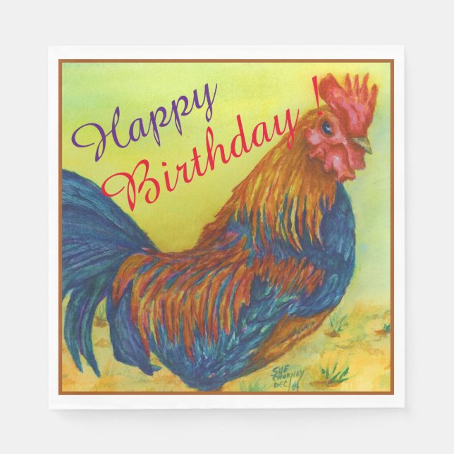 Serviette En Papier Barnyard Rooster Bonne fête d'anniversaire (Devant)