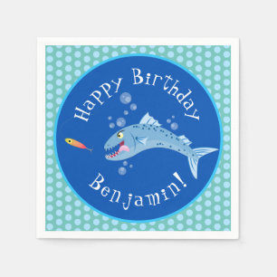 Serviette En Papier Barracuda, dessin animé de pêche affamé