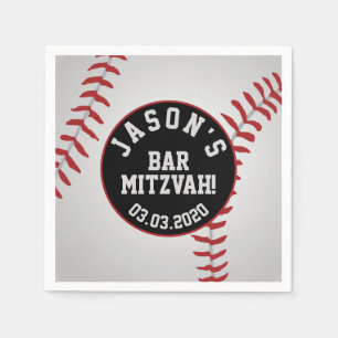 Serviette En Papier Barre de baseball personnalisée Mitzvah Rouge Noir