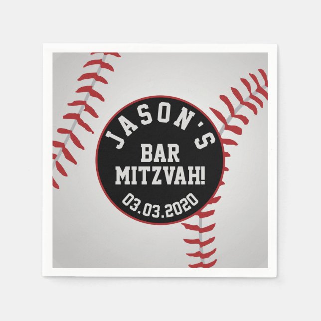 Serviette En Papier Barre de baseball personnalisée Mitzvah Rouge Noir (Devant)
