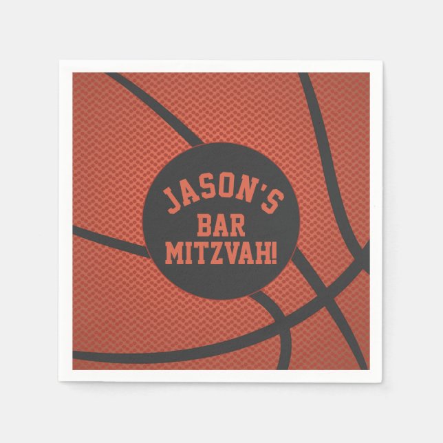 Serviette En Papier Barre de basket-ball personnalisée Mitzvah Orange  (Devant)