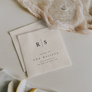 Serviette En Papier Barre de Mariage Monogramme Noir & Écru classique