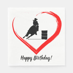 Serviette En Papier Barrel Racing Horse et Red Heart Joyeux anniversai