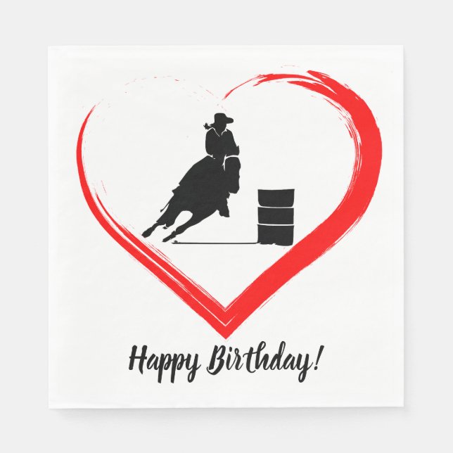 Serviette En Papier Barrel Racing Horse et Red Heart Joyeux anniversai (Devant)