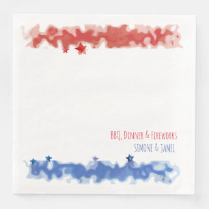 Serviette En Papier Barres rouges et bleues aquarelle avec étoiles, 4 