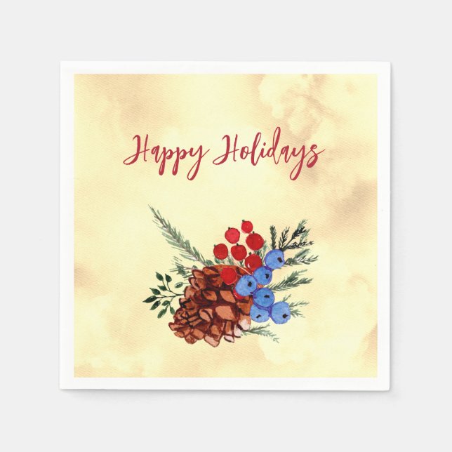 Serviette En Papier Barrières d'hiver Joyeux arbres de Noël Jaune roug (Devant)