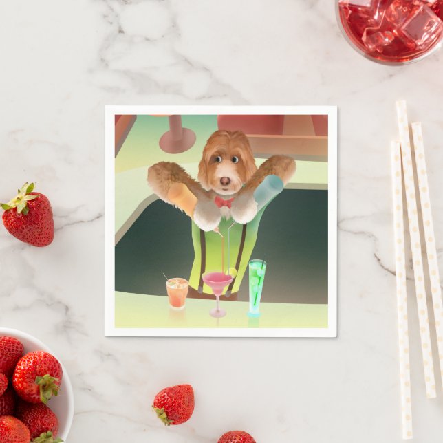 Serviette En Papier Bartending Dog in Retro Bar (En situation)