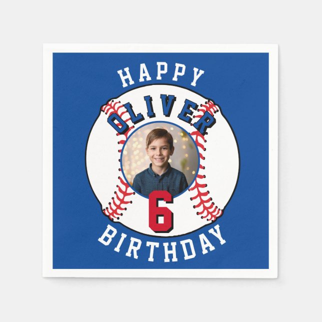 Serviette En Papier Baseball Ball Kids Photo Anniversaire (Devant)