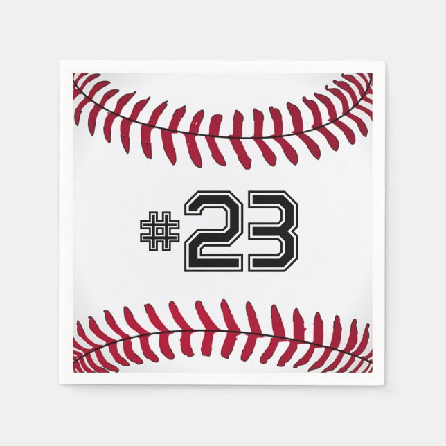 Serviette En Papier Baseball blanc avec nombre (Devant)