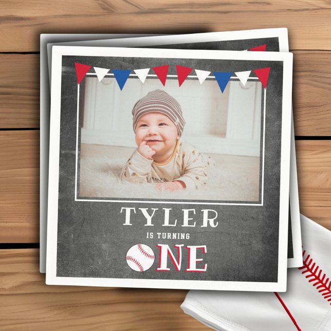 Serviette En Papier Baseball Chalkboard drapeaux 1er Anniversaire Phot (Créateur téléchargé)