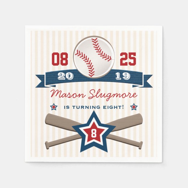 SERVIETTE EN PAPIER BASEBALL ET BATS ANNIVERSAIRE (Devant)