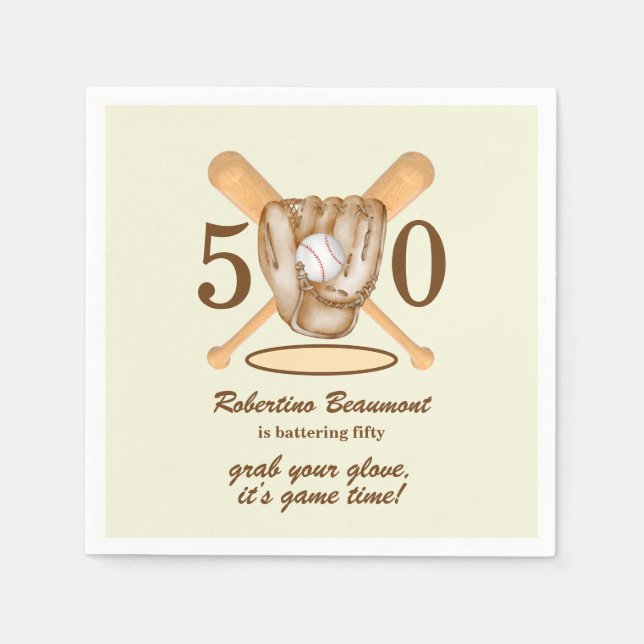 Serviette En Papier Baseball Glove Bats Themed Men's 50th Birthday (Devant)