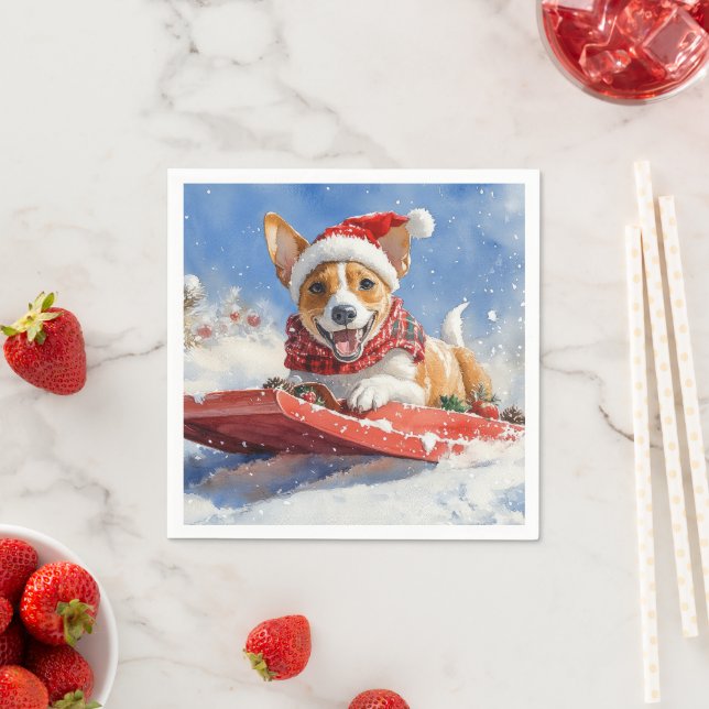 Serviette En Papier Basenji Chien en rebord Laisser neiger Noël (En situation)