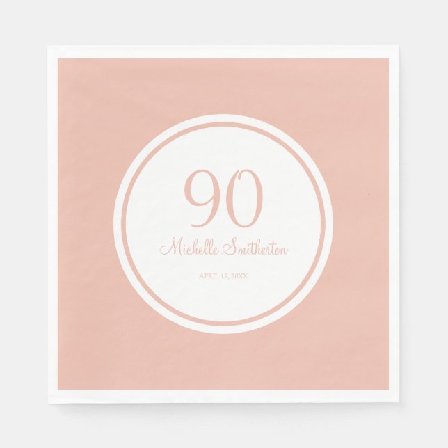 Serviette En Papier Basique rose blanc 90e fête d'anniversaire (Devant)