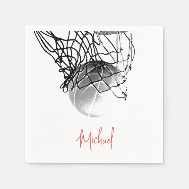 Serviette En Papier Basket-ball noir et blanc & Net Votre nom (Devant)