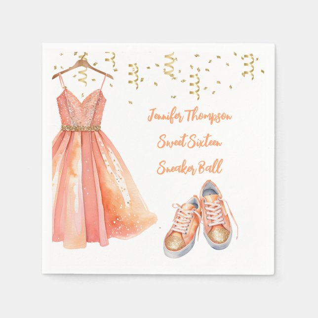 Serviette En Papier Basket Ball Sweet 16 Peach & Gold Parties scintill (Devant)