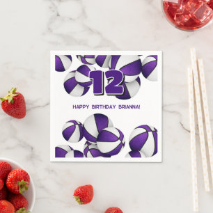 Serviette En Papier basket blanc violet garçons filles sport fête