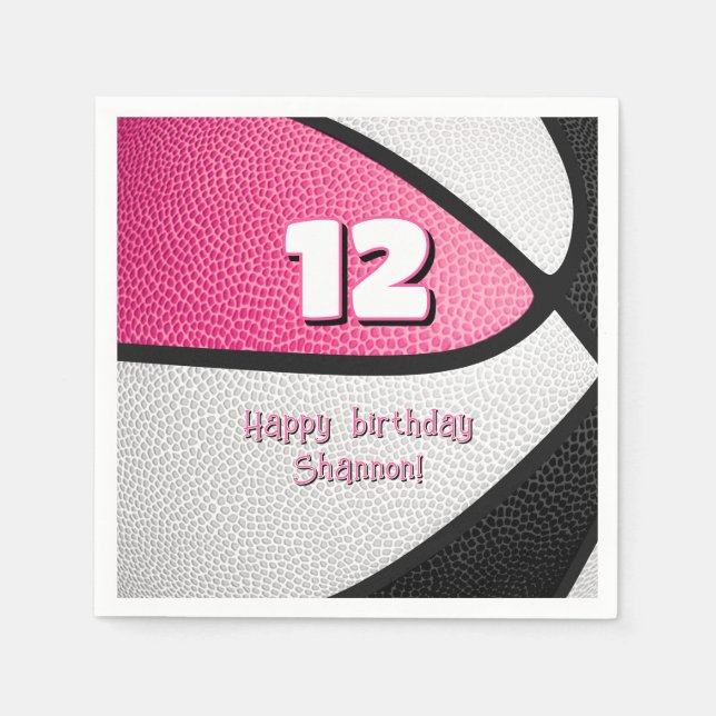 Serviette En Papier basket noir rose filles fête d'anniversaire sport (Devant)