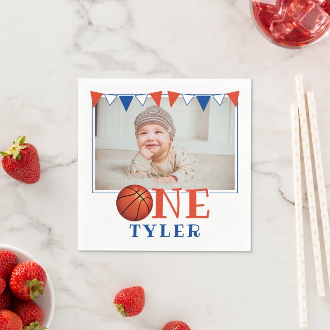 Serviette En Papier Basketball Ball ONE Photo 1er Anniversaire Party N (En situation)