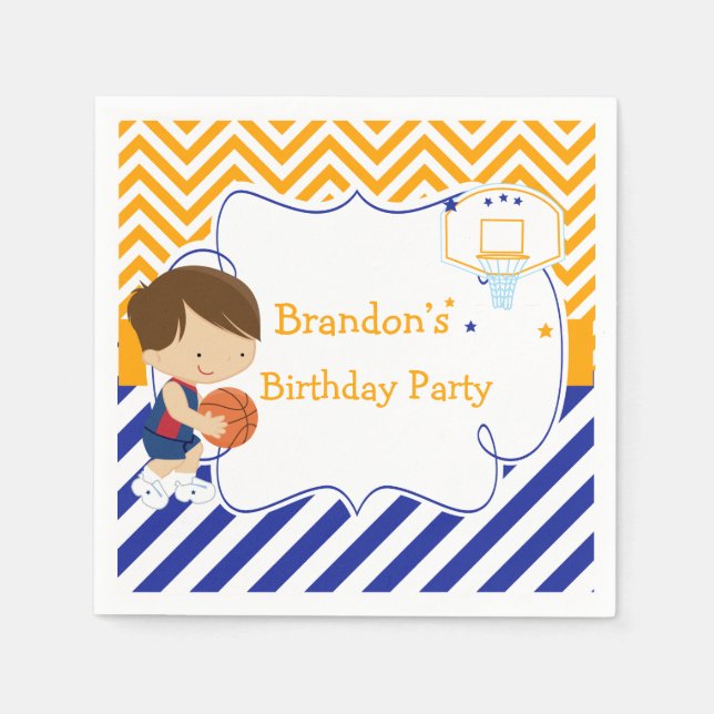 Serviette En Papier Basketball mignonne Brunette Cheveux garçon fête d (Devant)