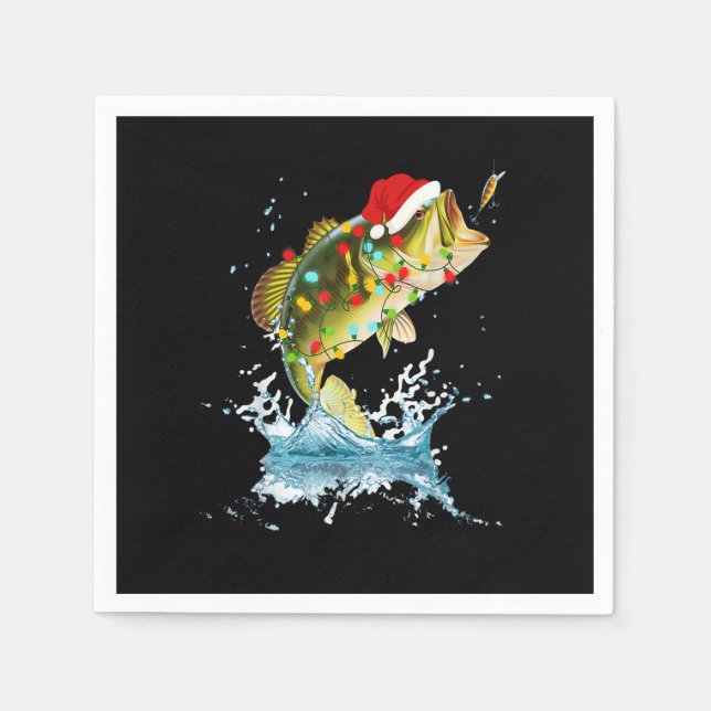 Serviette En Papier Bass Fishing Santa Hat Christmas Pajama Fish (Devant)