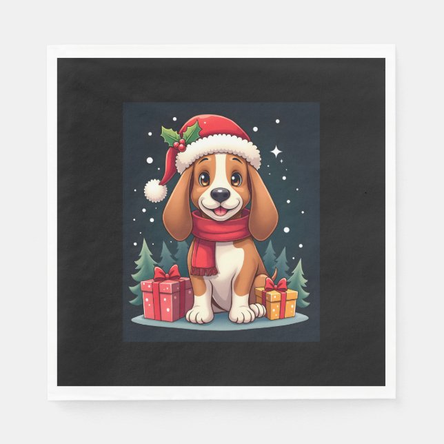 Serviette En Papier Basset Hound Chien vêtements de Noël Santa Hat Chi (Devant)