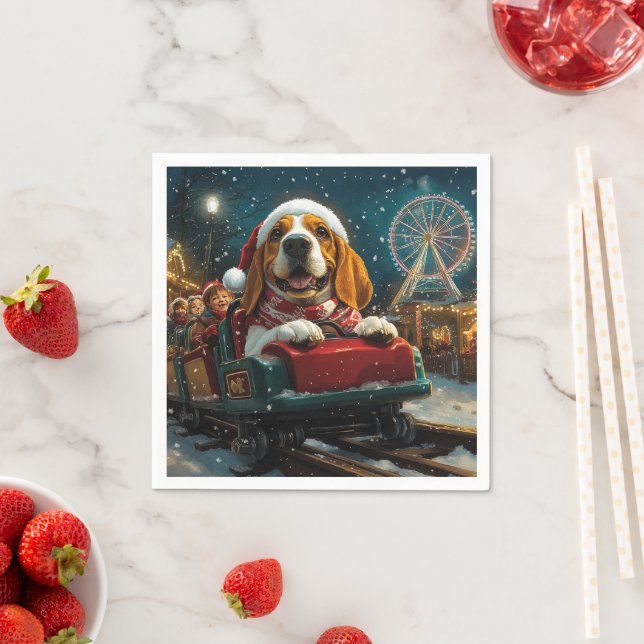 Serviette En Papier Basset Hound Dog Roller Dessous de verre Noël (En situation)