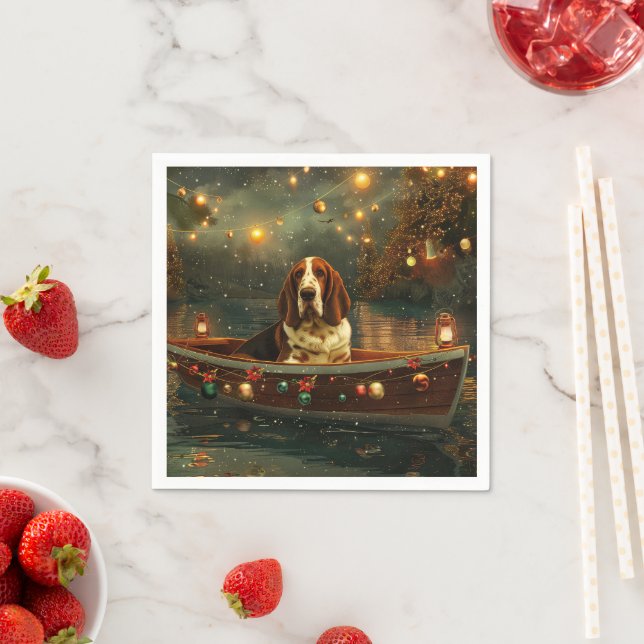 Serviette En Papier Basset Hound Noël Festive Voyage (En situation)