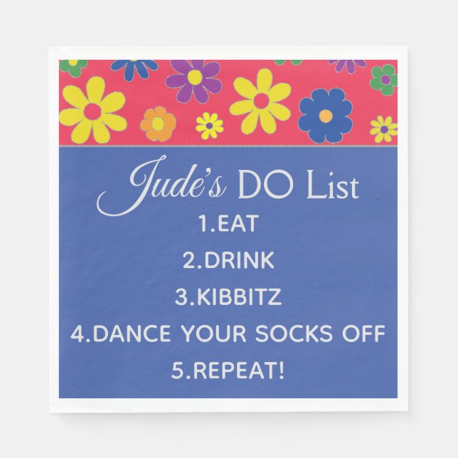 Serviette En Papier Bat BM ou Bar Mitzvah Serviettes à fleurs (Devant)