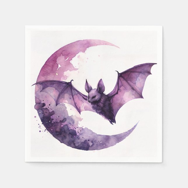 Serviette En Papier Bat et croissant Lune Aquarelle violet Art (Devant)